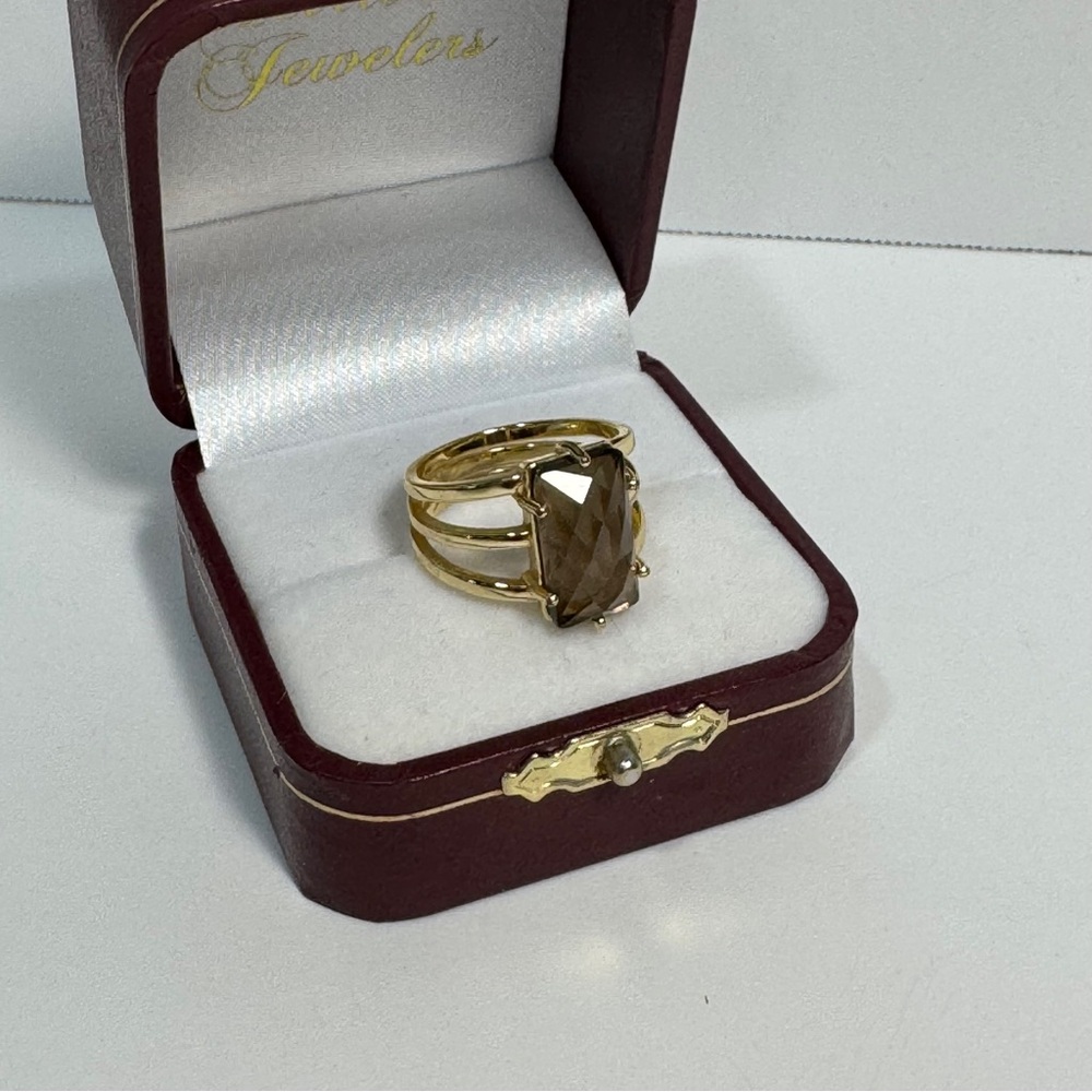 Vintage Gold Statement Ring – Faceted Smoky Quartz Color Stone – Size 7.25